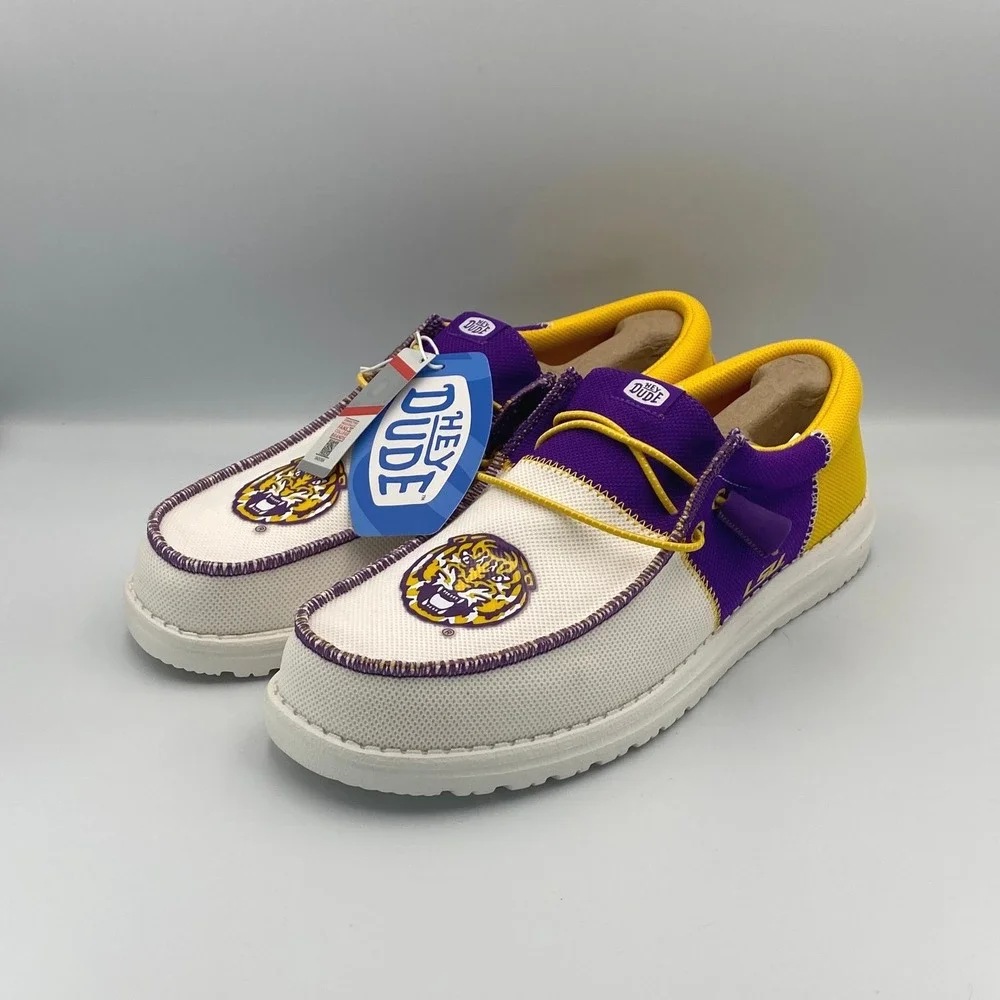 HEY DUDE LSU Tigers Wally‎ Tri Slip On Shoes Purple Gold NCAA Men's Size 12 NWT